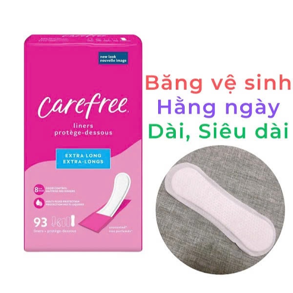 Băng vệ sinh hằng ngày Carefree, siêu dài, không cánh, thấm hút tốt, ngăn mùi, hàng Mỹ