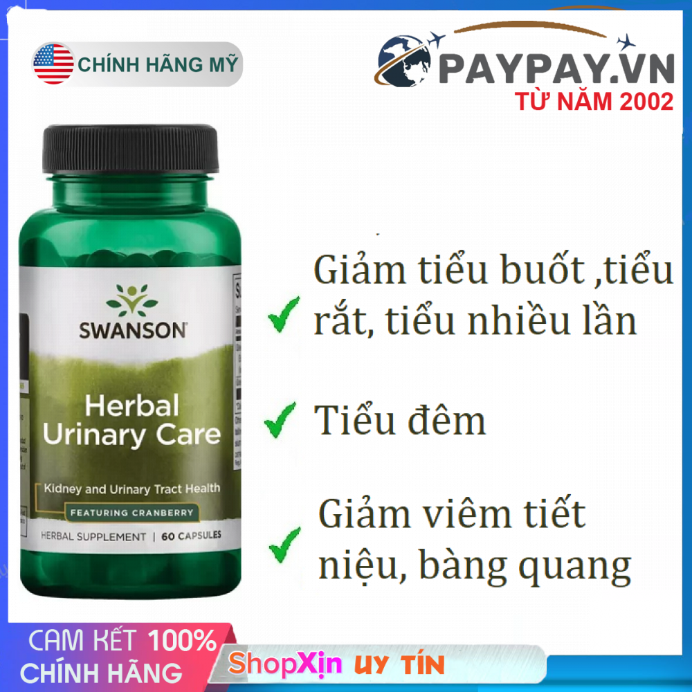 Hỗ trợ sức khỏe thận và đường tiết niệu tiểu đêm Swanson Herbal Urinary Care