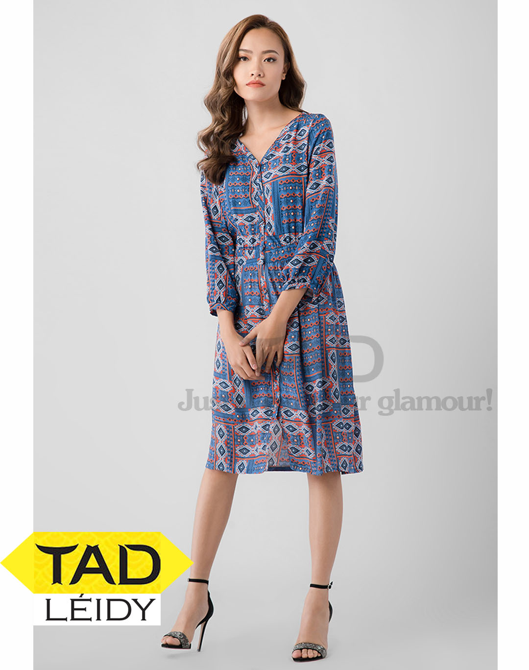 Đầm Cổ Tim Tay Dài Vintage TAD LÉIDY - Đen chấm bi, Trắng da báo, Xanh thổ cẩm - Size từ XS đến XXXL