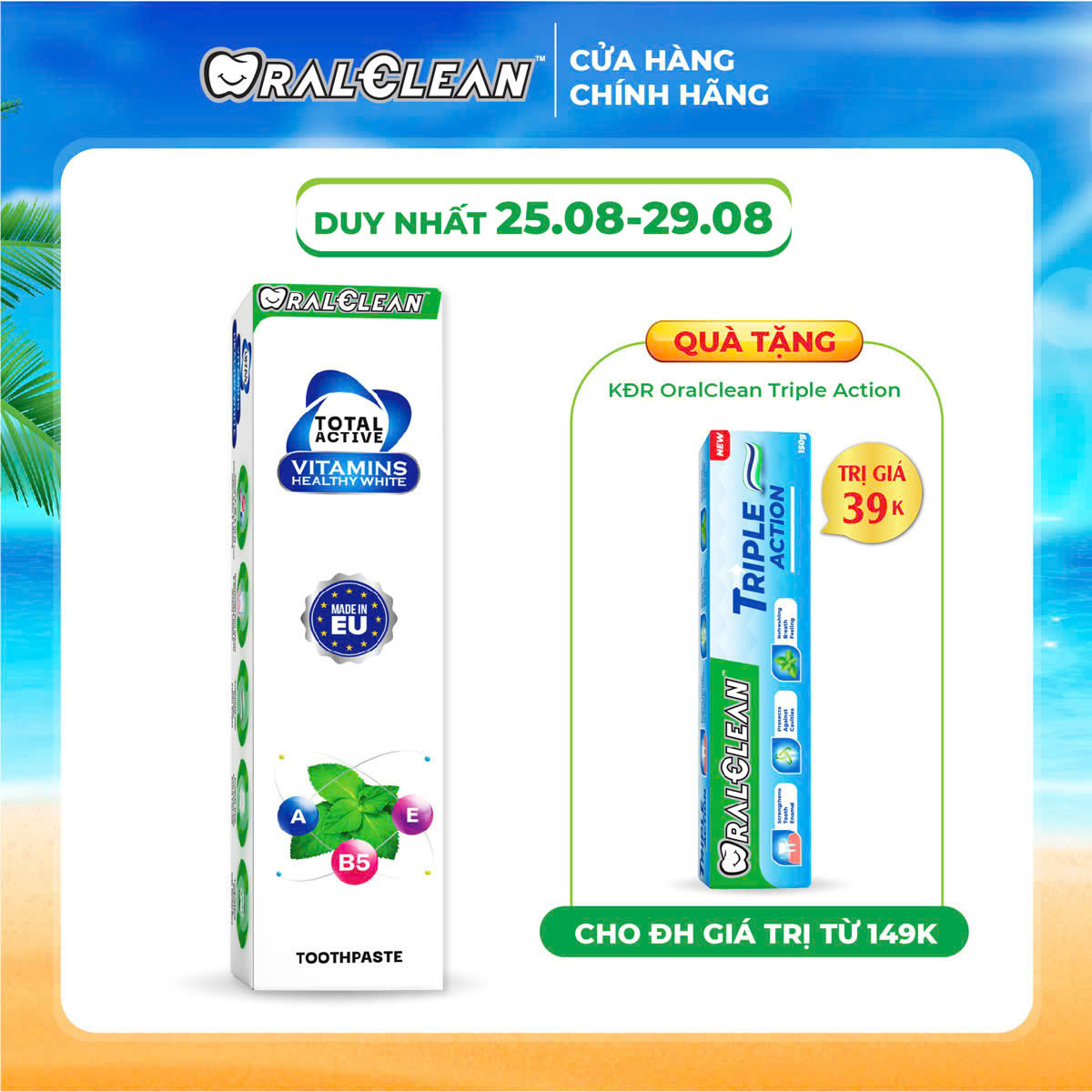 Kem đánh răng trắng răng OralClean Total Active Vitamin Healthy White 100ml