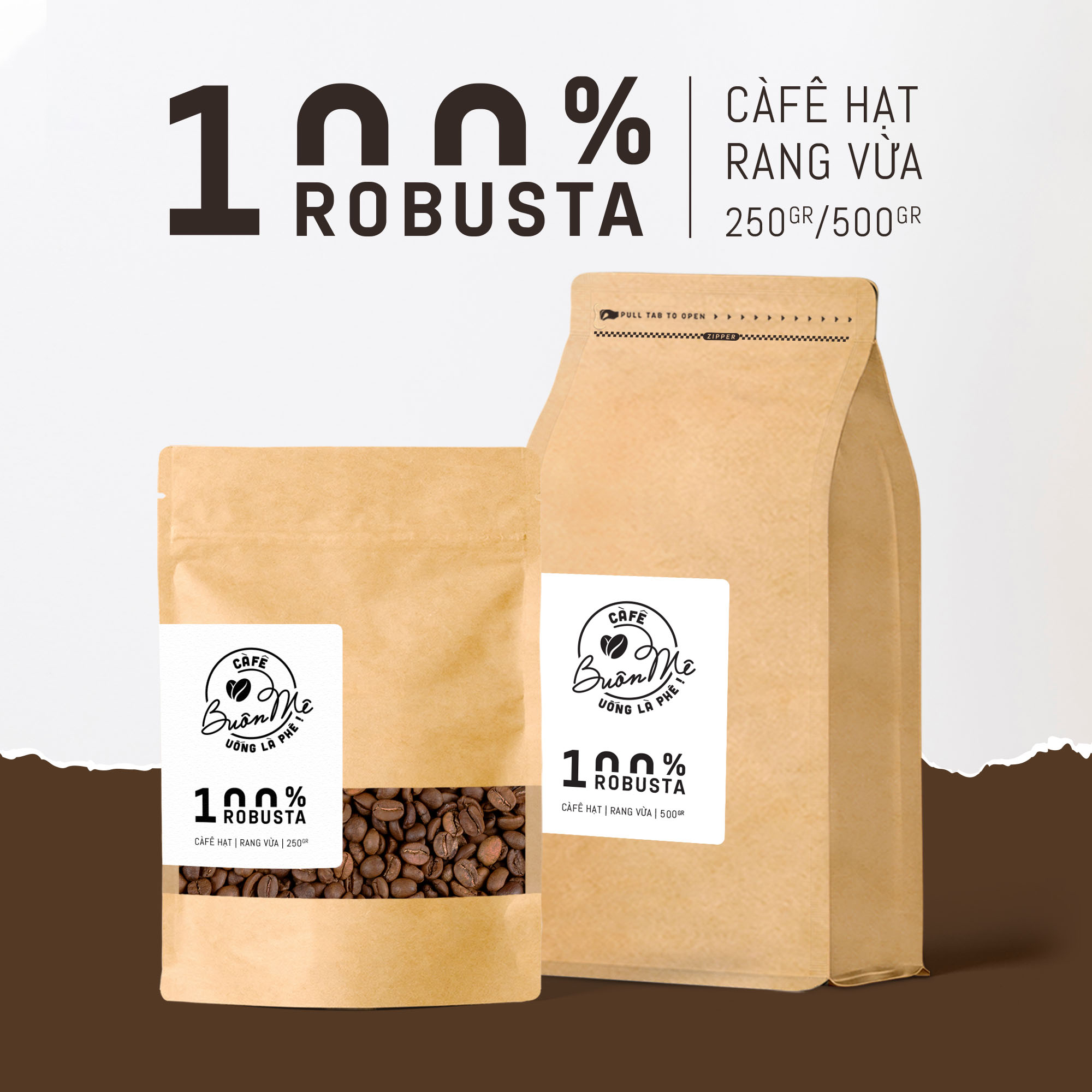 Cà phê hạt robusta rang mộc 69 buôn mê nguyên chất 100% gói 250g/500g