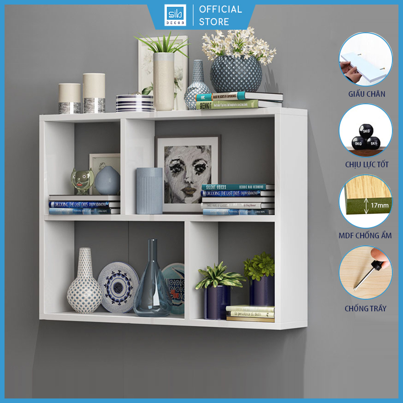 Kệ Sách Treo Tường Chữ Nhật Kết Cấu Giấu Chân Chắc Chắn SIB DECOR (80x65x15cm)