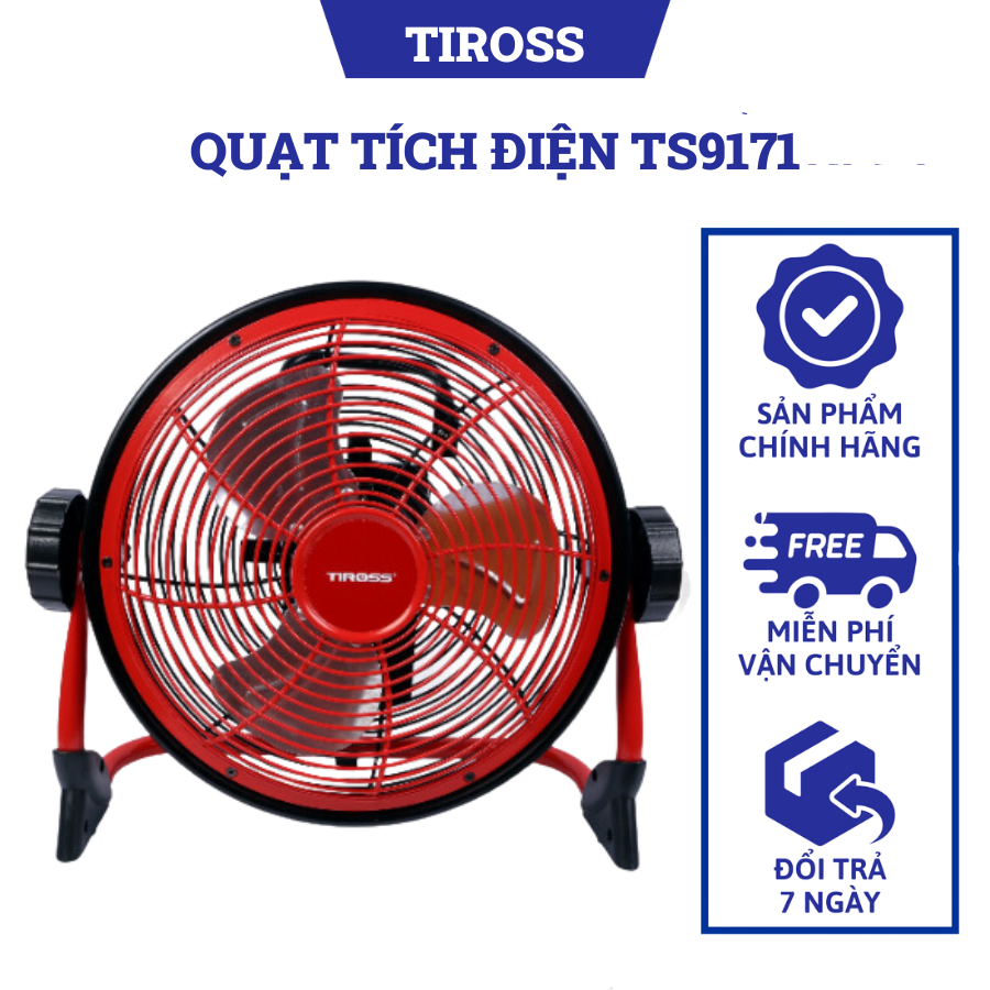 Quạt tích điện Tiross TS9171 công suất 10W, dung lượng Pin 7500mA, Tích điện lên đến 24 tiếng, Hàng chính hãng, Bảo hành 12 tháng