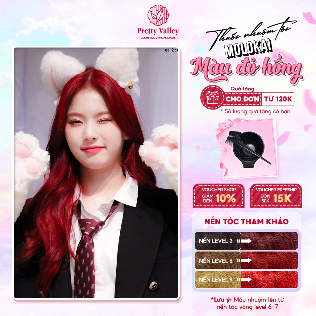 Thuốc nhuộm tóc màu ĐỎ HỒNG Molokai siêu dưỡng, nhuộm tóc an toàn tại nhà lên màu chuẩn  - Pretty Valley Hair