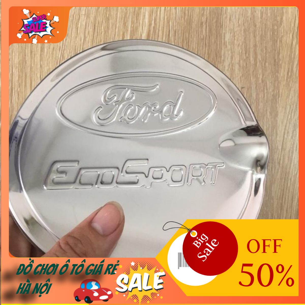 Ốp nắp xăng inox dành cho xe ford ecosport 2014 - 2018, tặng keo dán 3m.