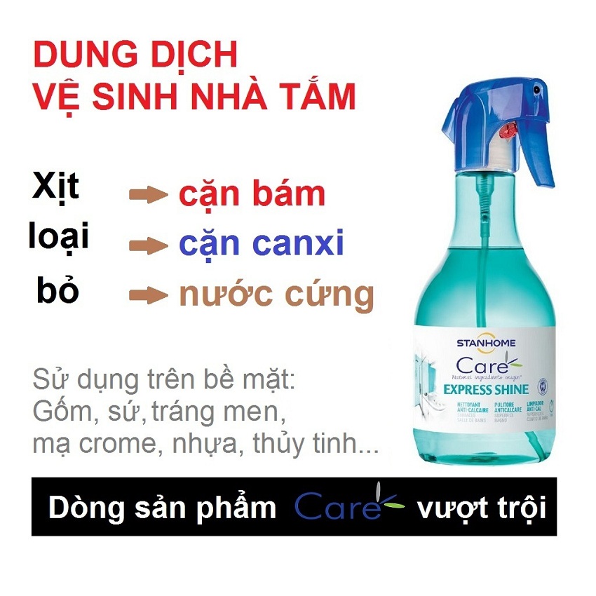Dung dịch vệ sinh nhà tắm Stanhome - Tẩy cặn tẩy canxi cho chậu vòi lavabo, bồn tắm, bề mặt sứ, tráng men, thủy tinh, nhựa - Dạng xịt tiện lợi - Nguyên liệu nguồn gốc hữu cơ - Hàng chuẩn Pháp