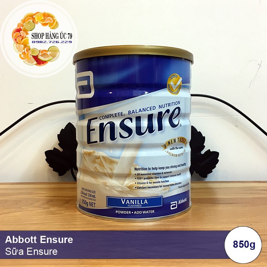 ABBOTT ENSURE VANILLA (NEW TASTE) 850g NET - Sữa bột Ensure hương vị Vani của Úc (mẫu mới) 850g