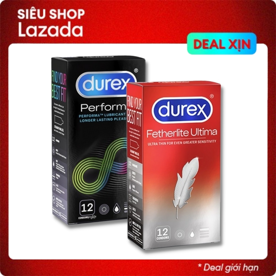 bao cao su chống xuất tinh sớm  durex performa kéo dài thời gian quan hệ + durex fetherlite ultima siêu mỏng 02 hộp