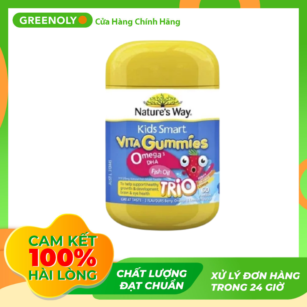 Kẹo Dẻo Chiết Xuất Dầu Cá Bổ Sung Omega 3 & DHA Cho Bé Nature's Way Omega-3 Fish Oil Trio 60 Viên Greenoly Việt Nam phân phối chính hãng
