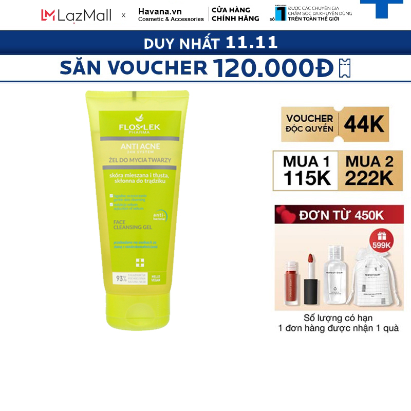 Sữa rửa mặt cho da dầu mụn floslek anti acne face cleansing gel tuýp 200ml