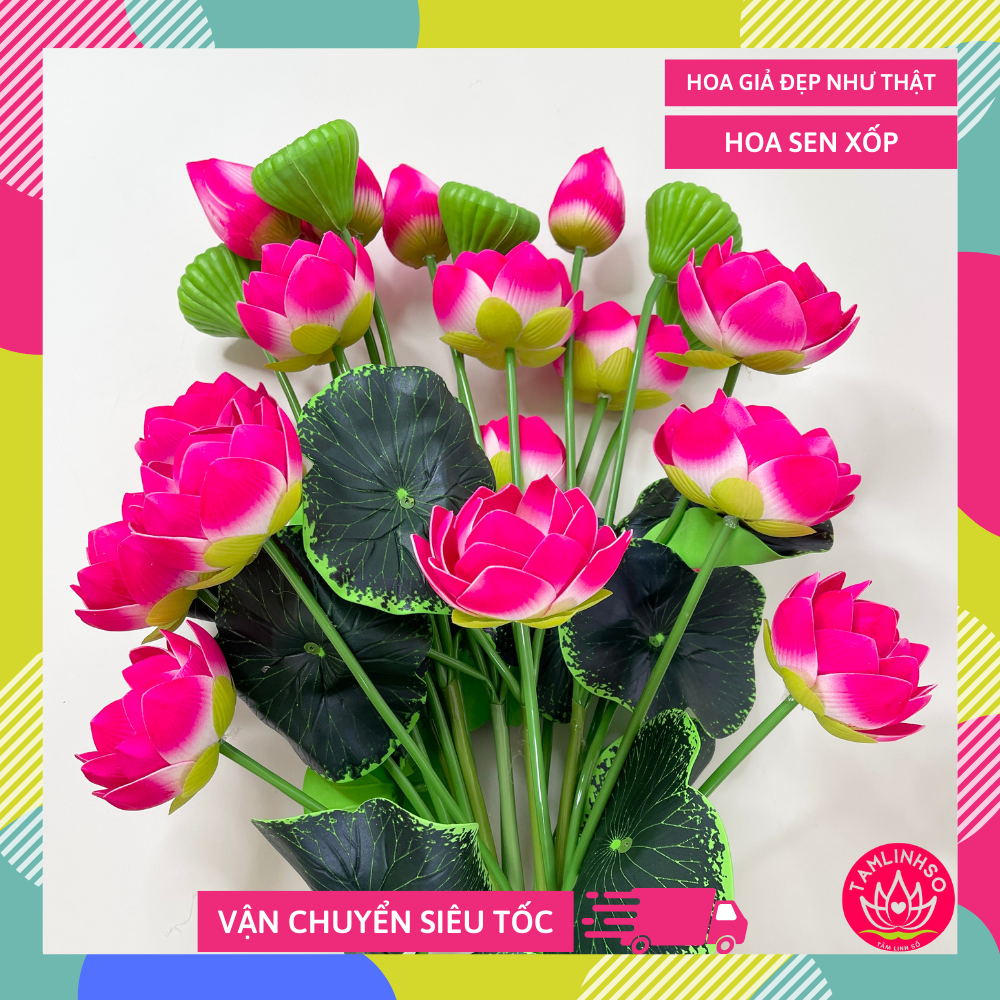 Cành Hoa Sen giả bông sen lớn màu sắc tự nhiên chất liệu xốp sang đẹp như hoa thật - Dài 85cm