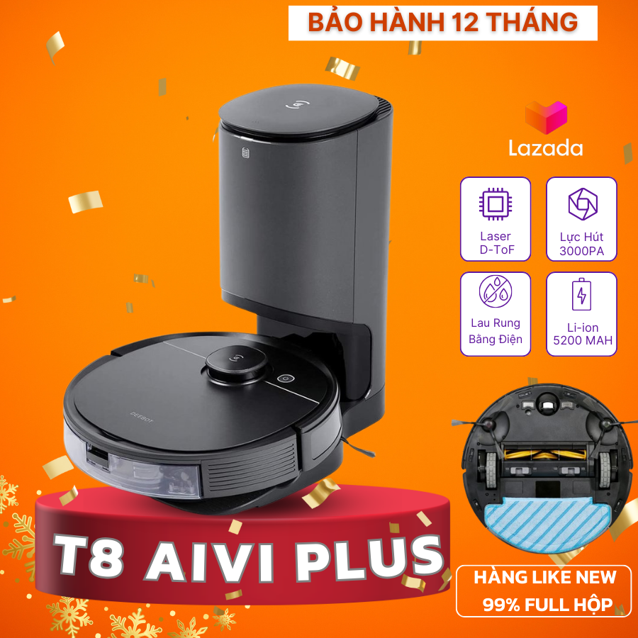 Robot hút bụi lau nhà ECOVACS T8 AIVI PLUS HÀNG TRƯNG BÀY 99% - BẢN NỘI ĐỊA - Robot hút bụi lau nhà - Robot lau nhà thông minh - BH 12 Tháng - Giao Nhanh 2h HCM - Lắp Đặt Tại Nhà