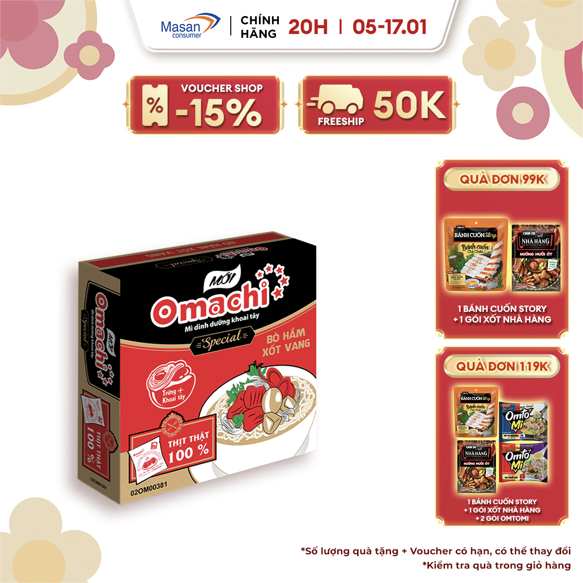 [VOUCHER 18% ĐƠN 199K]  Mì Omachi Special Bò Hầm Xốt Vang - Thùng 30 Gói x 92g