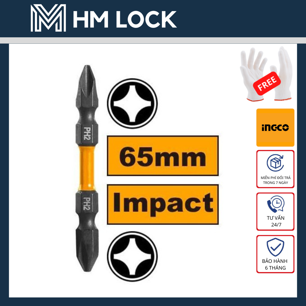 Mũi bắt vít 2 đầu ingco ph2+ph2x65mm - hàng chính hãng - sdbim21ph233 - hm lock