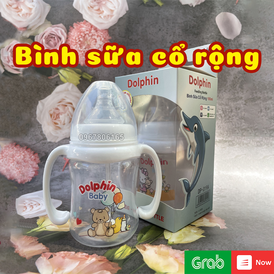 Bình sữa cổ rộng dolphin 180ml có tay cầm – dp-019a