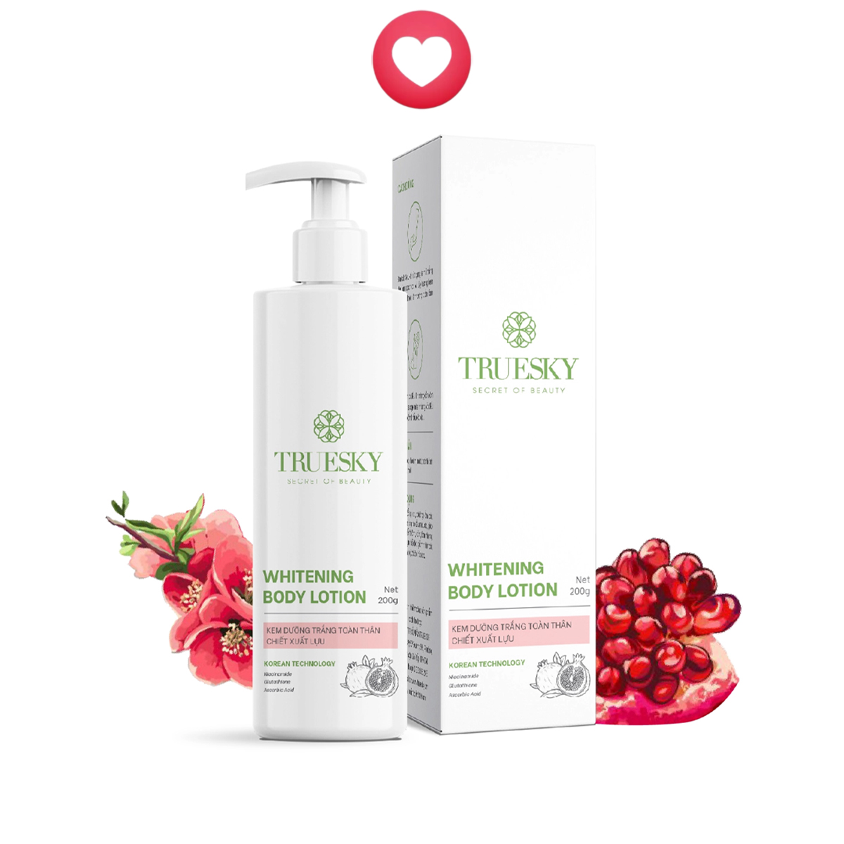 Kem body dưỡng trắng da chiết xuất lựu Truesky Whitening Body Lotion