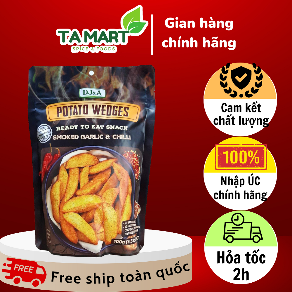 Khoai tây sấy giòn vị tỏi ớt DJ&A 100g Cực Ngon - DJ&A Potato Wedges Ready To Eat Snack Smoked Garlic & Chilli