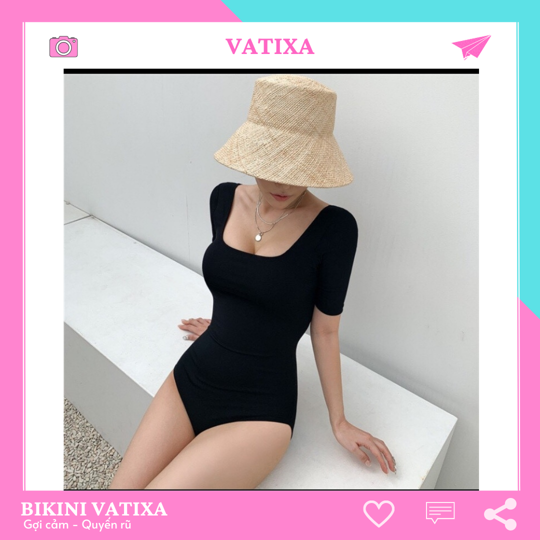 Sét bikini liền thân tay ngắn khoét lưng dây ngang vatixa bkn22