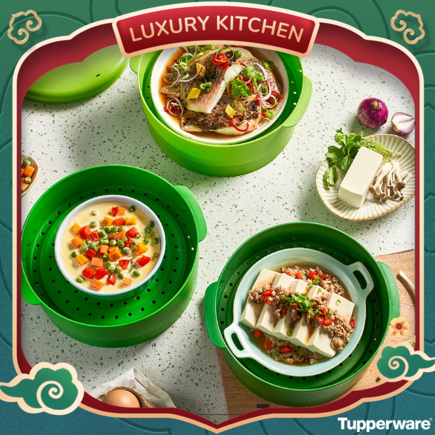 Xửng hấp Tupperware Steam It Indo 3 tầng màu Tím/Xanh hấp rau củ thịt cá tiện lợi siêu nhanh - Hàng chính hãng