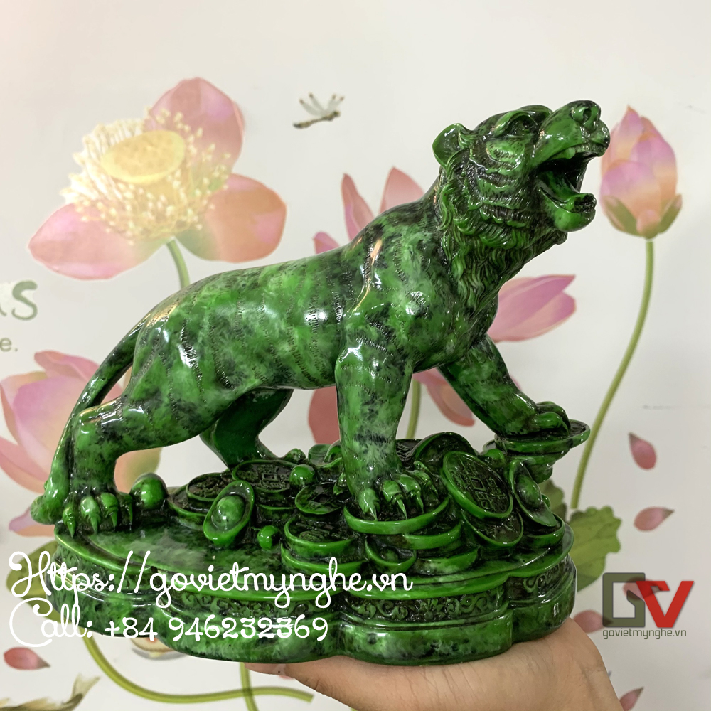 [Tượng con Hổ] Tượng đá con Hổ trang trí phong thủy - Màu xanh lục bích - Chiều Cao 18cm