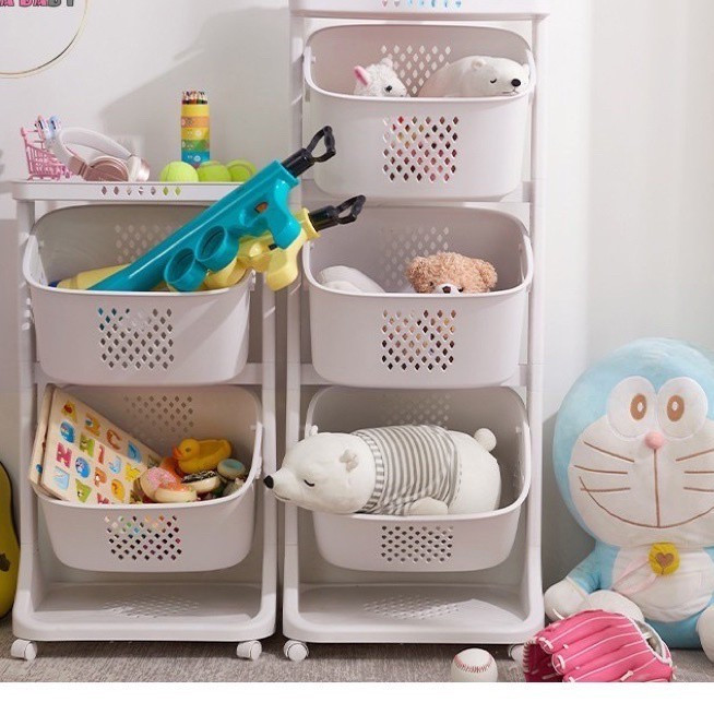 Kệ đựng đồ đa năng 3 tầng có bánh xe 360 siêu tiện ích việt nhật (3 ngăn treo giống nhau)