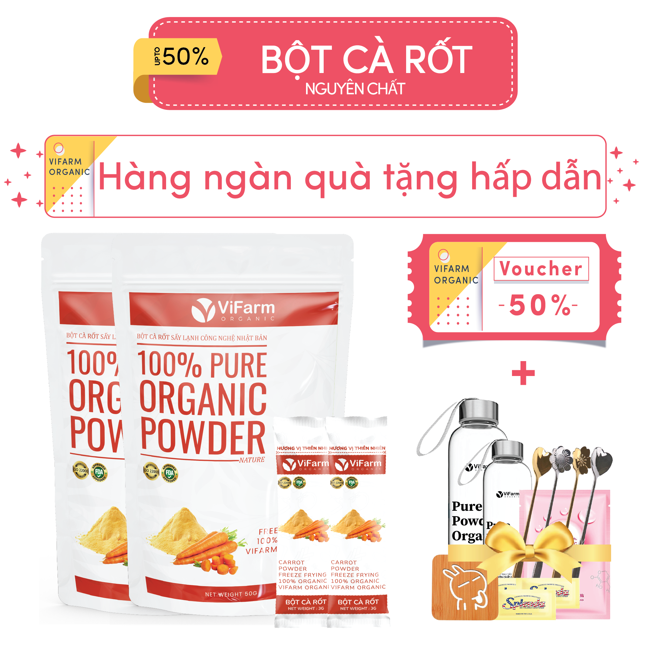 Bột cà rốt nguyên chất vifarm 50g