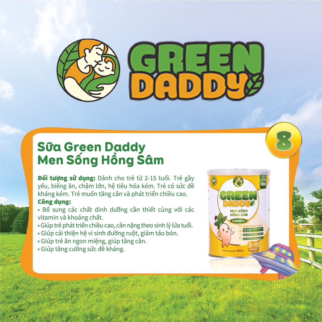 Sữa GreenDaddy Men sống hồng sâm - 400g