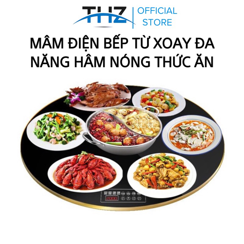 Mâm điện xoay đa năng có bếp từ ở trung tâm viền hâm nóng thức ăn, mâm giữ nhiệt, mâm điện đa năng tiện dụng mâm giữ nhiệt hâm nóng đồ ăn, hâm nóng sữa, giã đông thực phẩm