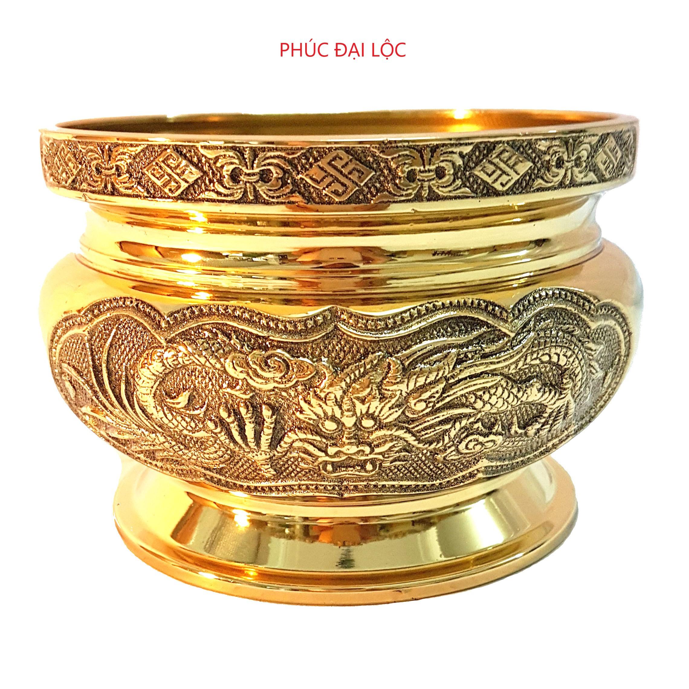 Bát hương đồng Vĩnh Tiến hình bầu đường kính 15 cm màu vàng sáng bóng - BH3