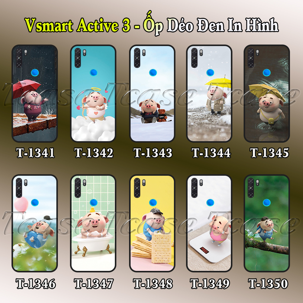 Ốp lưng Vsmart Active 3 dẻo đen in hình Chú heo hồng cute