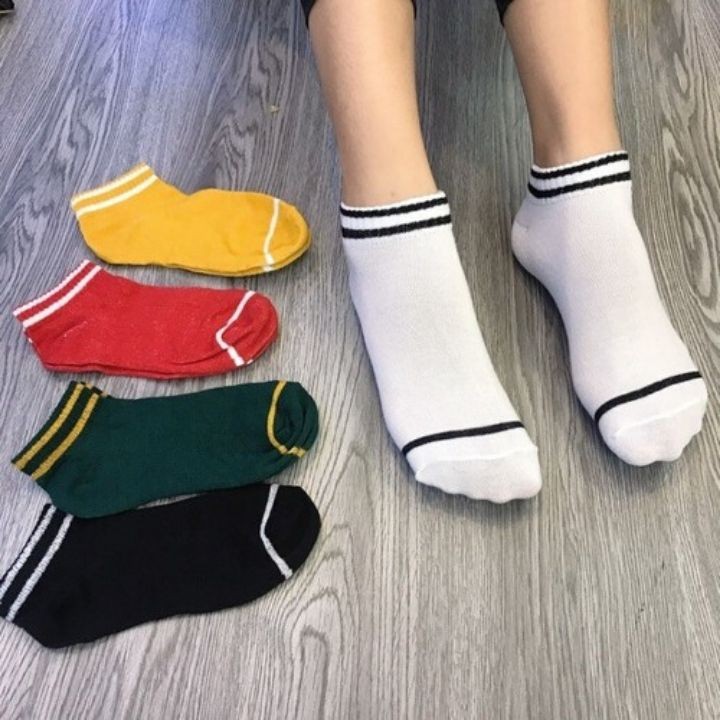 Combo 2 đôi tất cổ ngắn tất nữ vớ ngắn vớ nữ co giãn tốt tất kẻ sọc nhiều màu