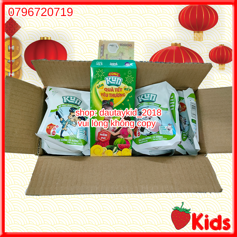 THÙNG SỮA KUN túi 110ml x 24 Gói Hương Nho/Sôcola/Cam/Dâu/ổI/có đường date 04/2023