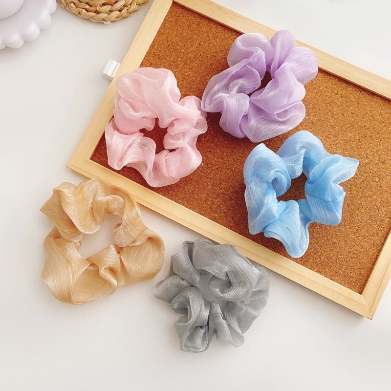 Scrunchies dây buộc tóc/ cột tóc vải lụa ánh nhũ xinh xắn hari