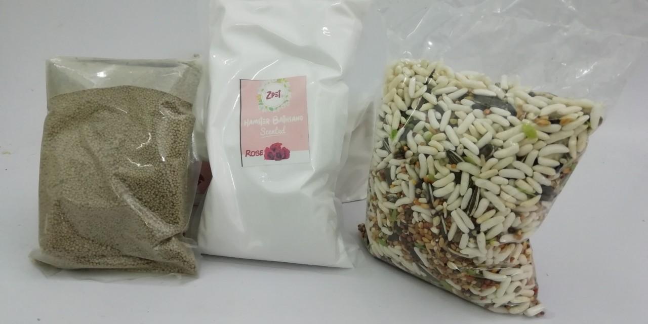 Combo đồ dùng cho hamster ( cát sand, thức ăn và cát tắm)