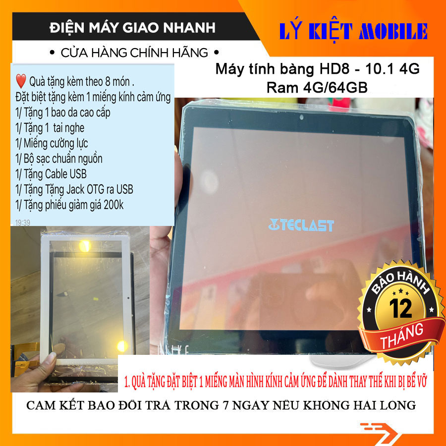 Máy tính bàng Teclast HD8 4G Ram 4G/64GB máy mới fullbox 2 sim nghe gọi tặng kèm 1 miếng kính cảm ứng dành để thay thế