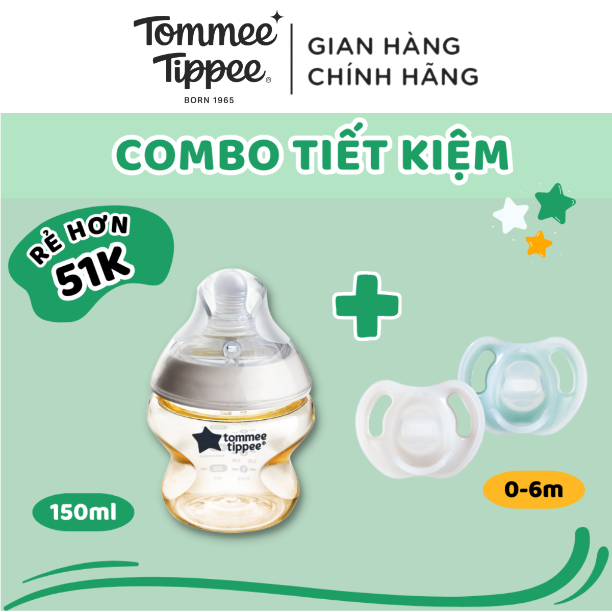 Combo ty ngậm silicon siêu nhẹ tommee tippee ultra light & bình sữa ppsu ty siêu mềm tommee tippee close natural 150ml