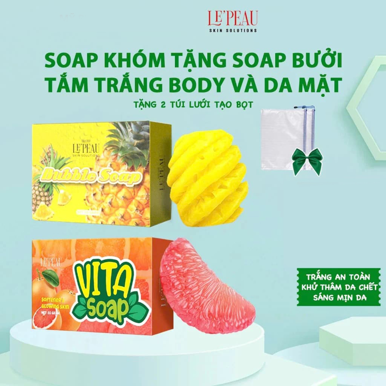 Soap Tắm Trắng VITA, Soap Thơm Dành Cho Body, Soap Bưởi Dành Cho Mặt Bubble Soap LE'PEAU