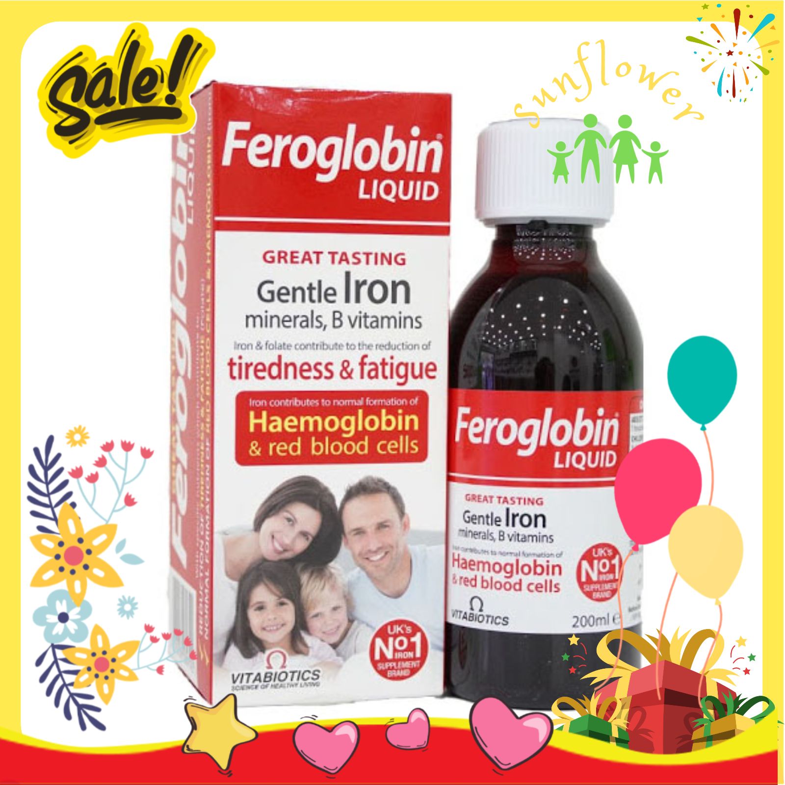 Siro bổ sung sắt Feroglobin Liquid 200ml - vitamin ngừa thiếu máu cho trẻ em số 1 từ ANH - Shop Sunflower