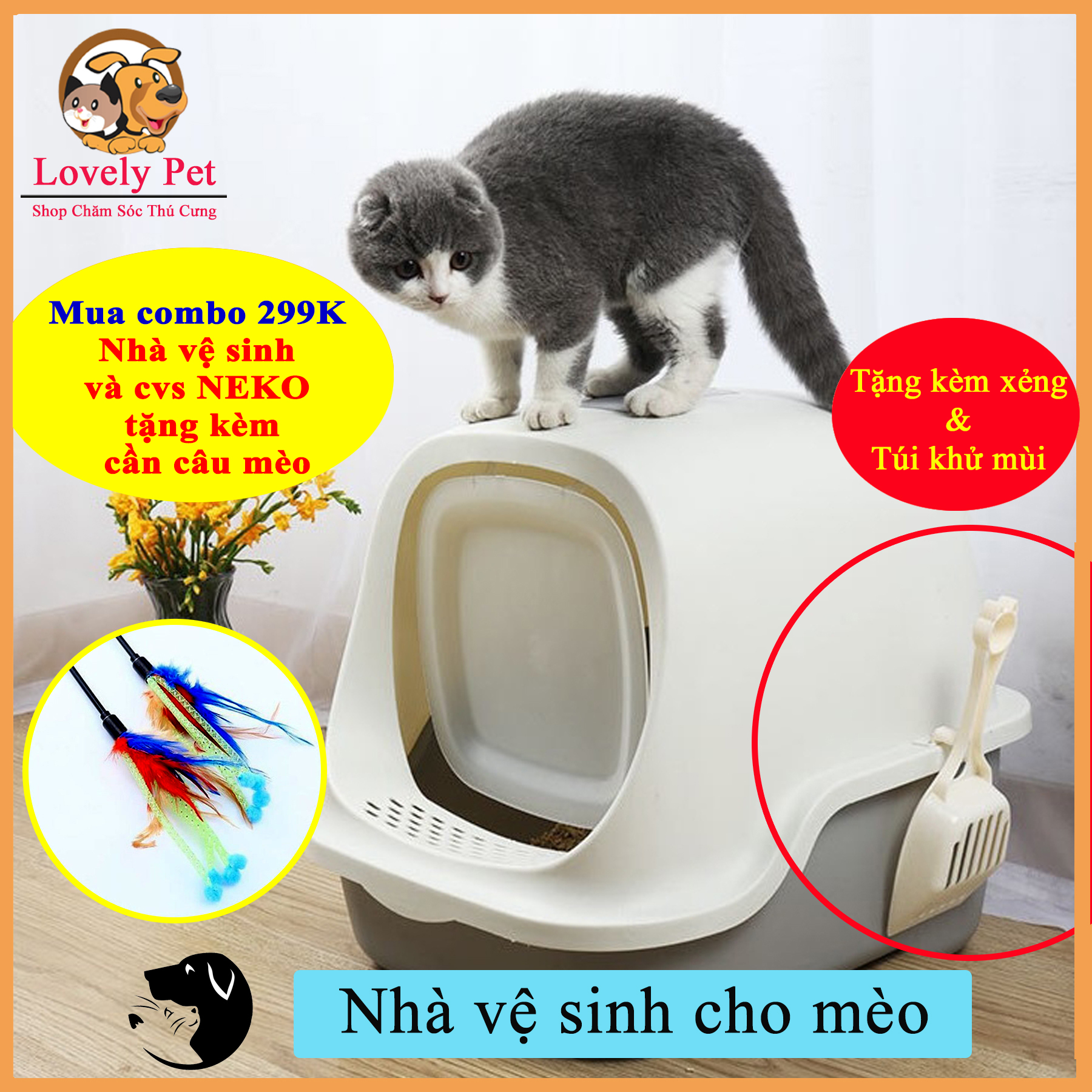 (Xả kho 3 ngày) [Mã WA090 giảm 49k đơn 315k] Lovely Pet - Nhà Vệ Sinh Có Nắp Siêu Dễ Thương Cho Mèo