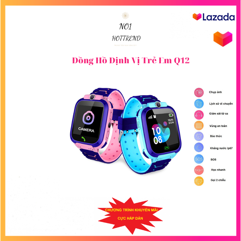 Đồng hồ định vị trẻ em q12b model 2020, có camera chụp ảnh từ xa, gọi 2 chiều và chống nước ip67-2 màu xanh /hồng, kiểm tra con từ nhà tới trường. bảo hành 12 tháng toàn quốc.
