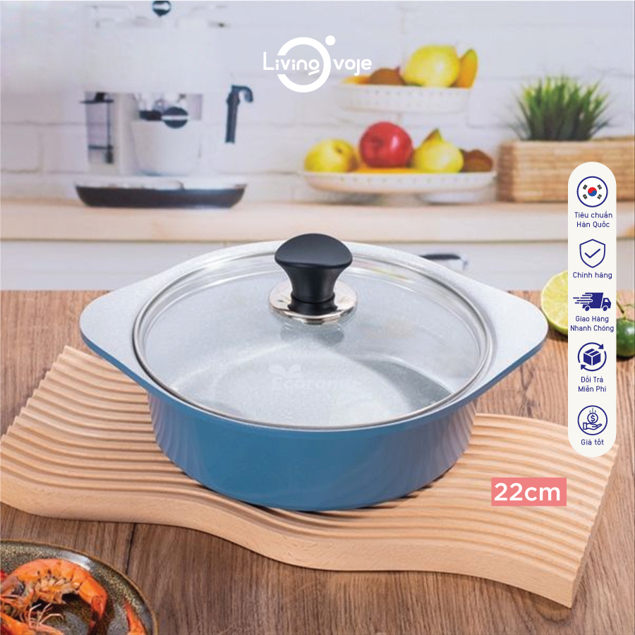Nồi đá Ecoramic cao cấp phủ 5 lớp chống dính ceramic siêu bền – 22 cm
