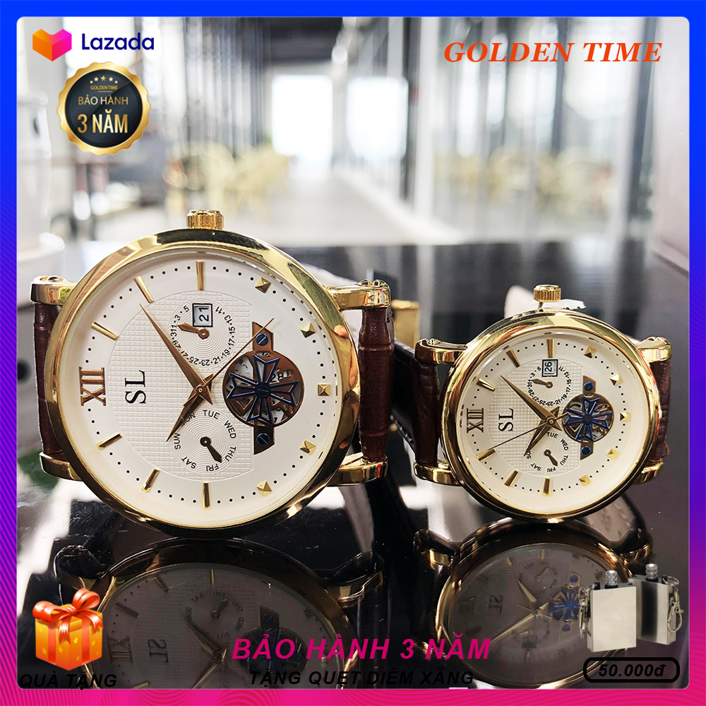 Đồng hồ Đôi SL 5283, Dây da cao cấp, Full hộp, Mặt Sapphire chống xước, chống nước, Thẻ bảo hành 3 năm