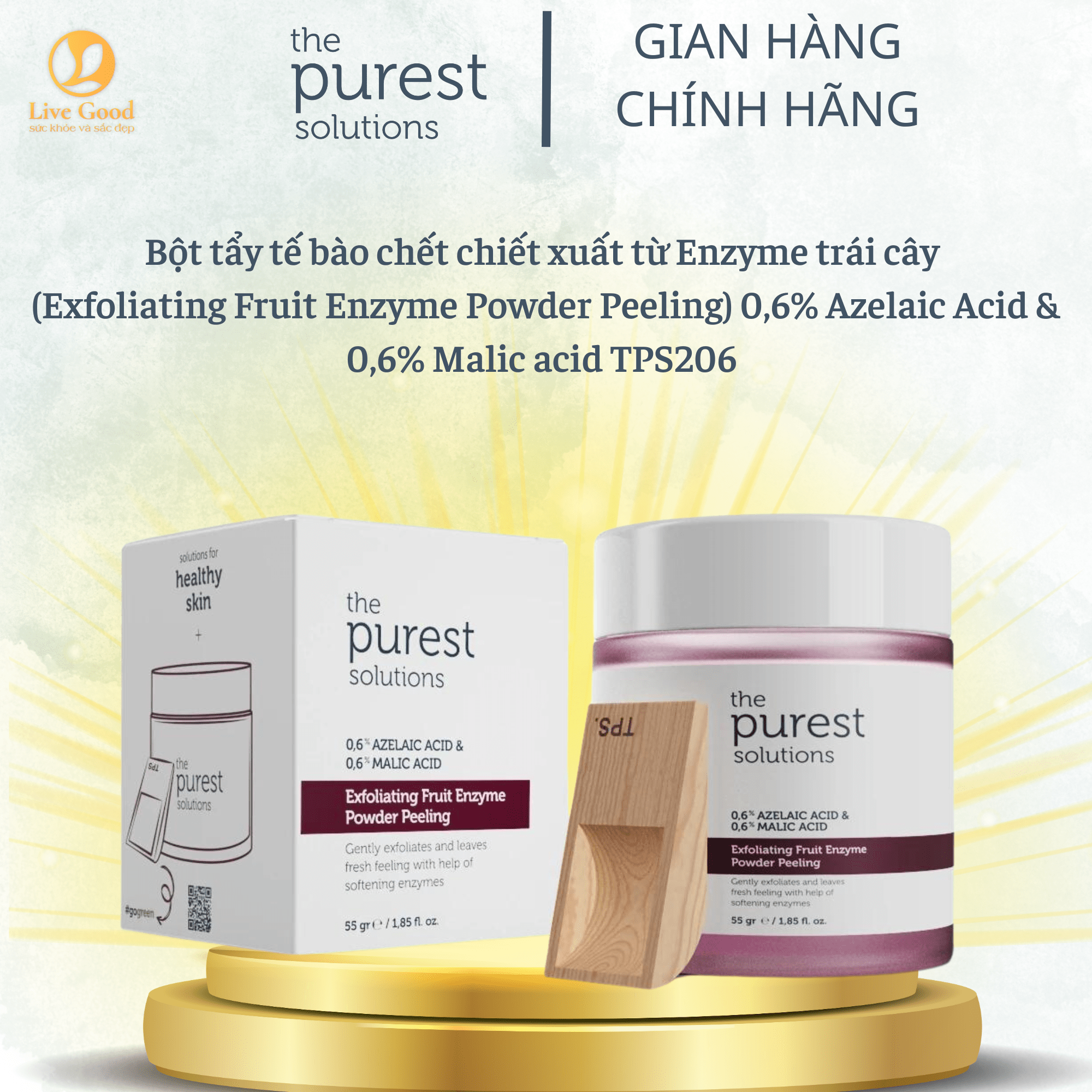 Bột tẩy tế bào chết chiết xuất từ Enzyme trái cây The Purest Solutions 55gr với thành phần 100% từ thiên nhiên, 0,6% Malic Acid & 0,6% Azelaic Acid an toàn cho mọi loại da TPS206