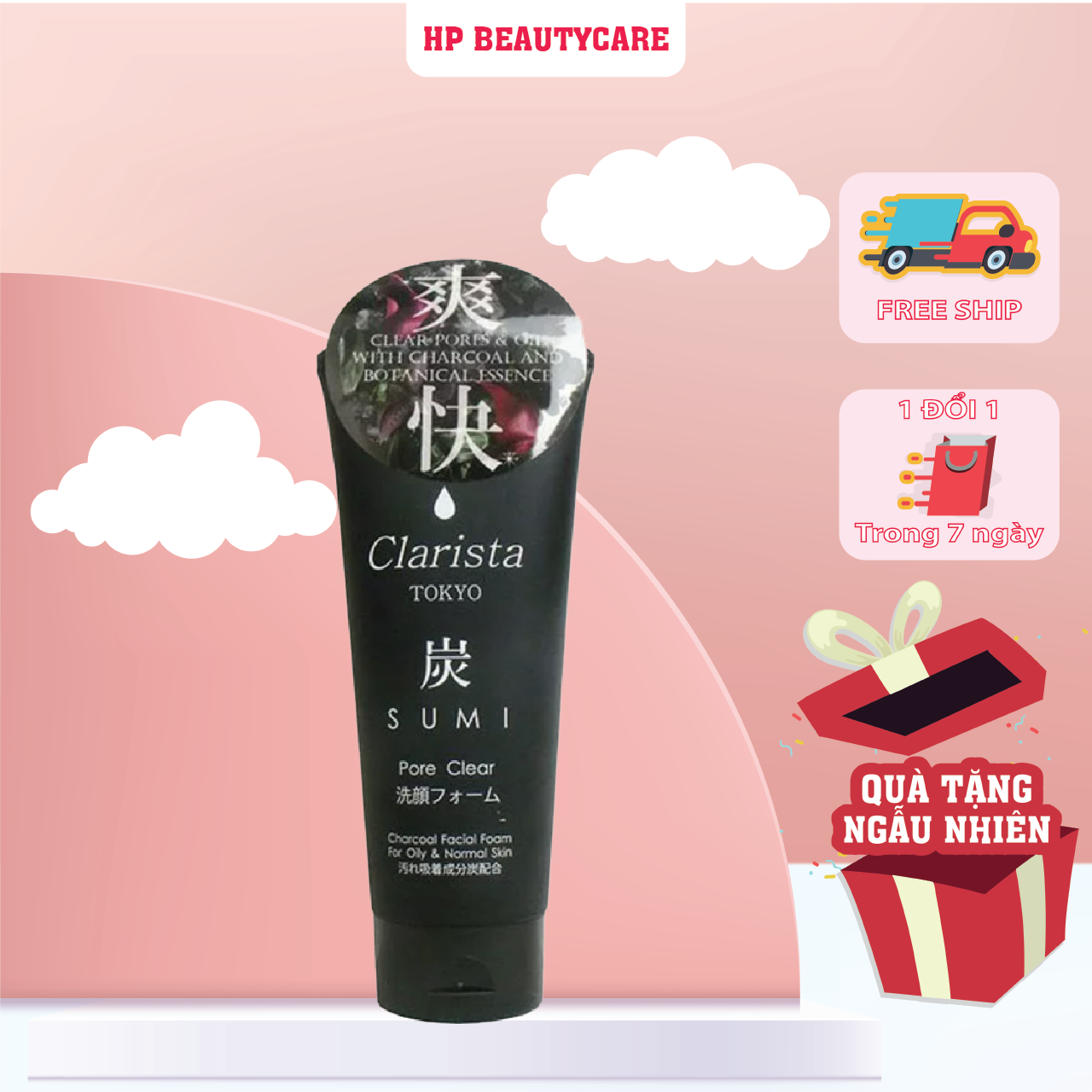 Sữa Rửa Mặt Sạch Sâu Clarista Moritomo Chiết Xuất Than Hoạt Tính Tokyo Charcoal Facial Foam