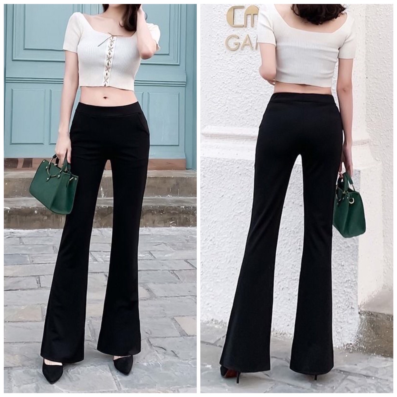 Quần ống bass nữ co giãn, quần nữ ống loe tôn dáng