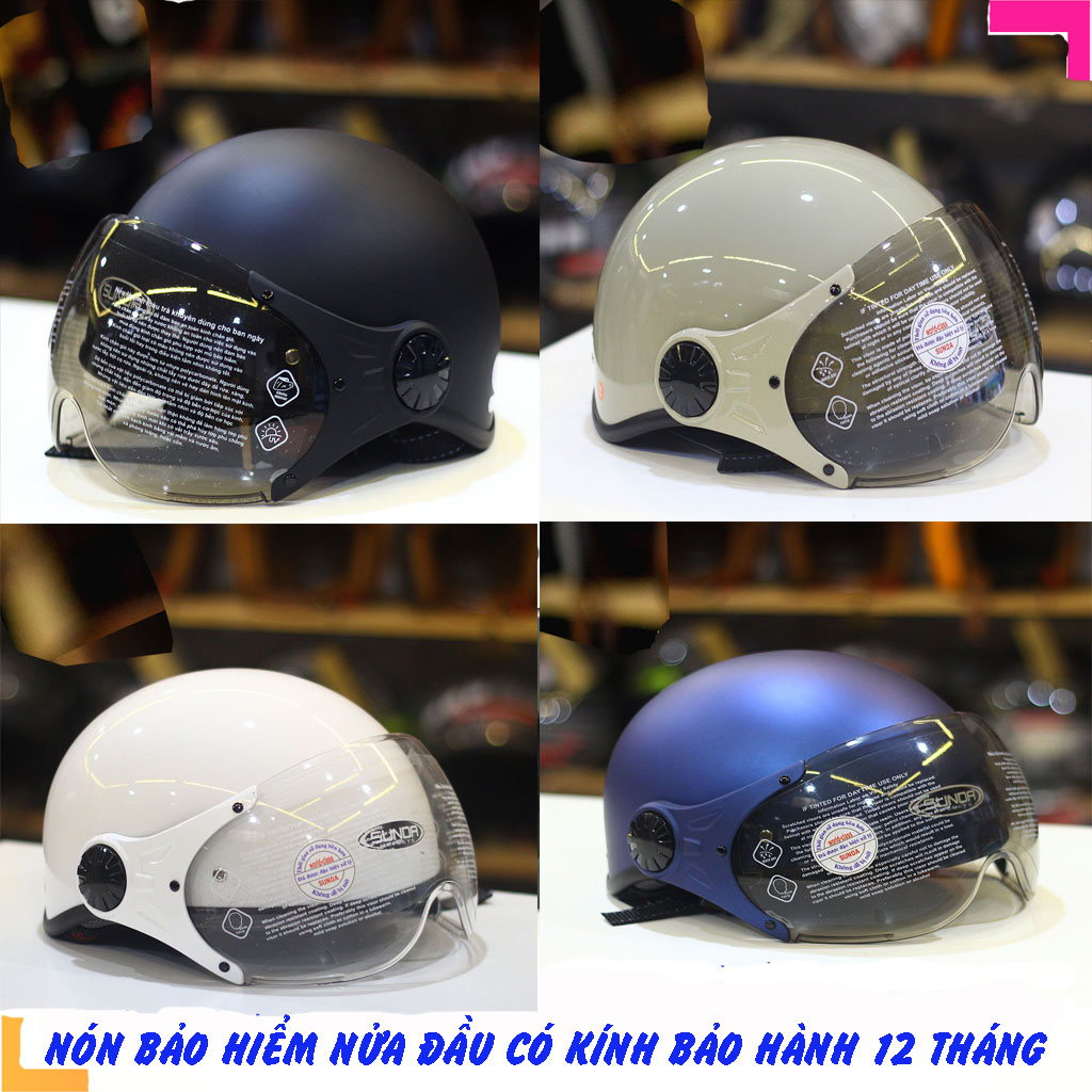 Nón bảo hiểm nửa đầu có kính chống tia uv sunda 136