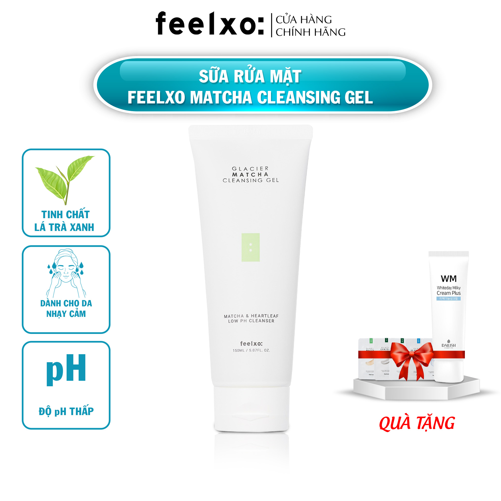 Sữa rửa mặt FEELXO matcha dạng gel sạch sâu 12h cho da dầu mụn 150ml ph thấp