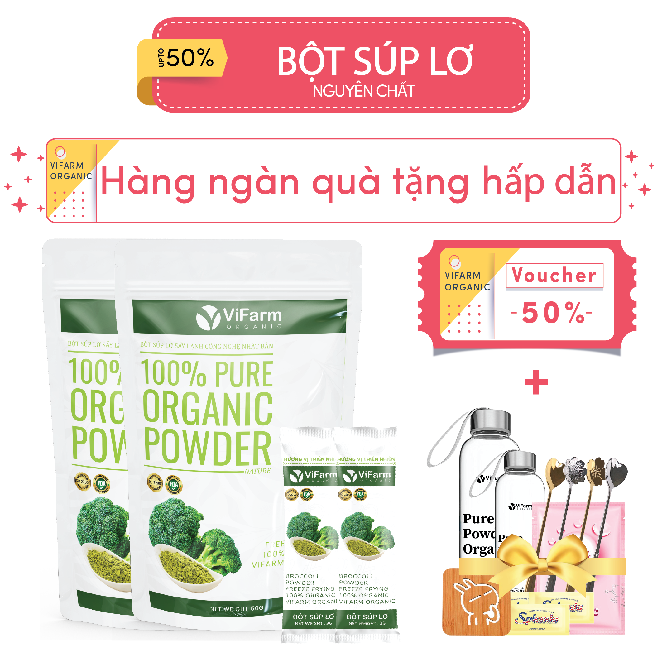 Bột súp lơ nguyên chất vifarm 50g