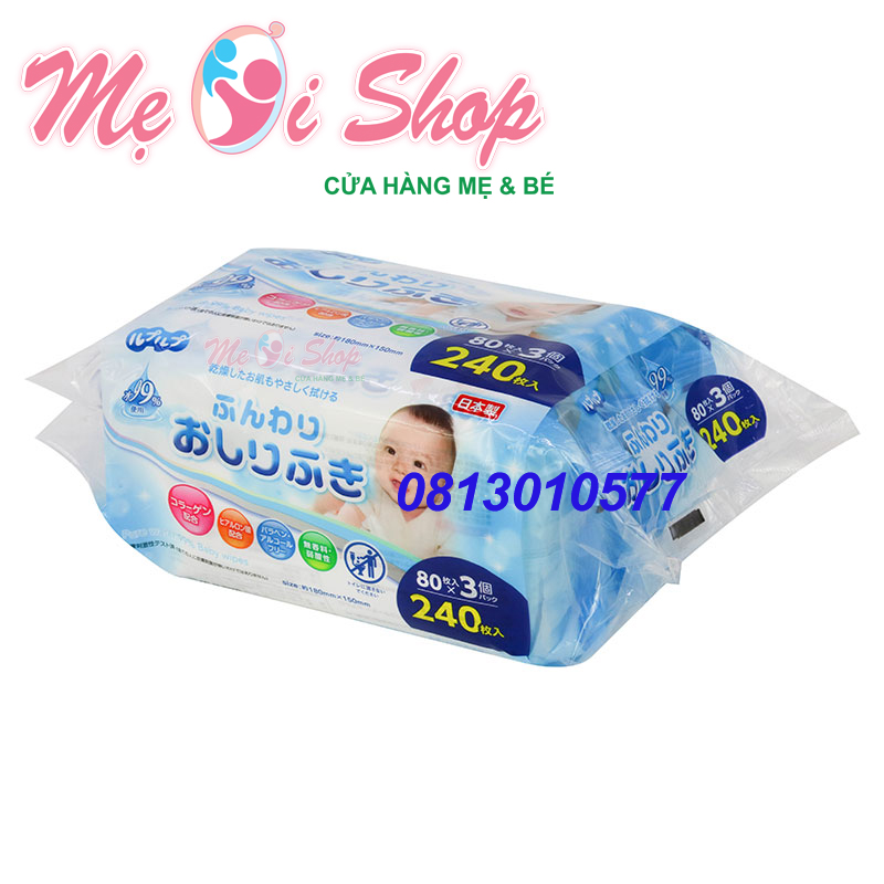 Set 3 gói Khăn Ướt, Khăn giấy ướt Life-do.plus 99% nước tinh khiết Nhật Bản 80 tờ Không Mùi