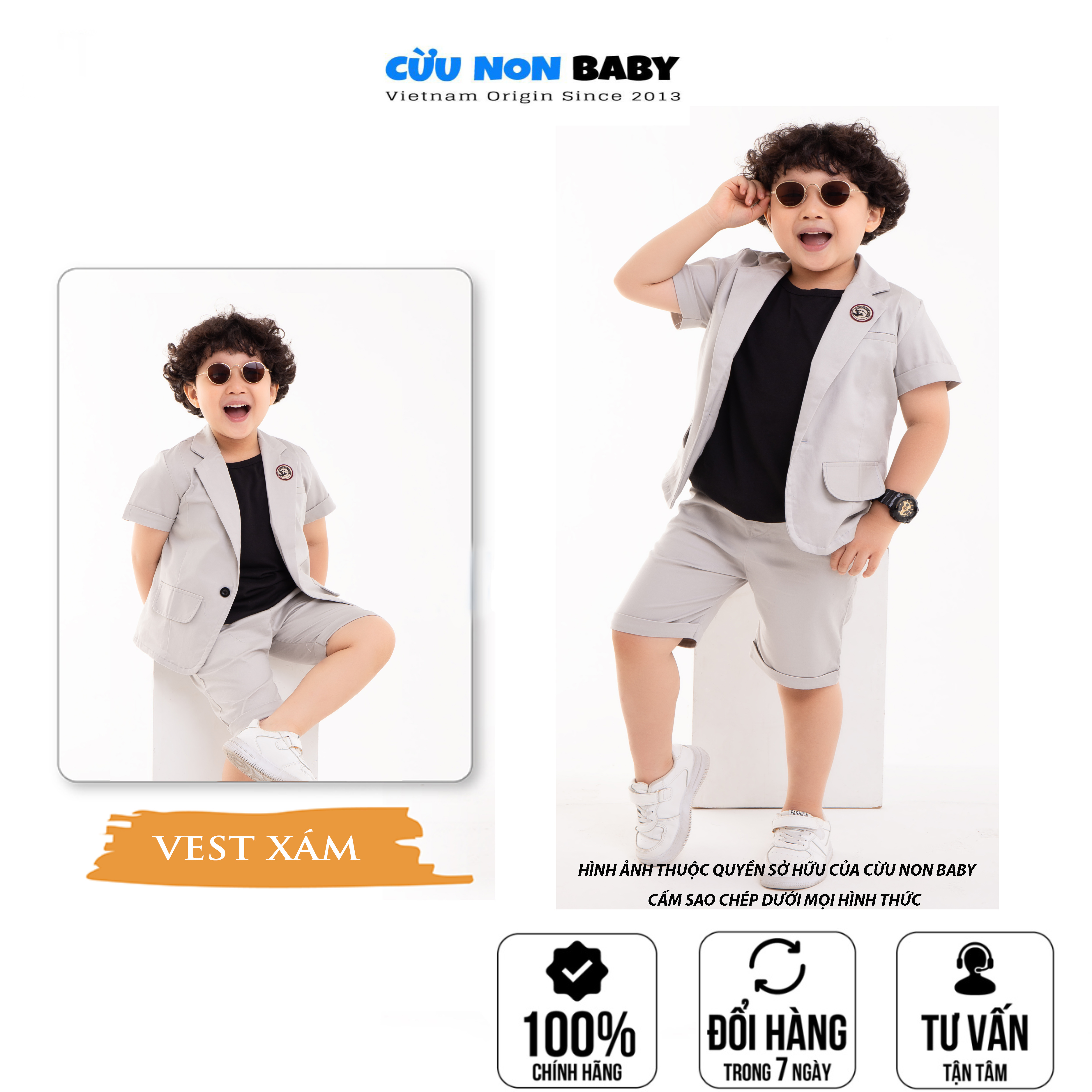 [Ảnh Thật] Bộ Vest Bé Trai Sang Chảnh Cừu Non Baby Chất liệu Kaki thun co giãn 2 chiều mềm mịn lưng thun thoải mái - TẶNG KÈM ÁO SÁT NÁCH GIÁ 69K-Xám Ghi